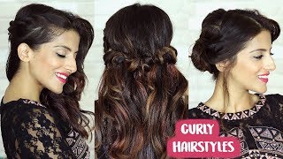 3 FESTIVE Hairstyles For Curly Hair  Easy Curly Hairstyles  Knot Me Pretty [upl. by Lleira]