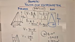 Pyramid och kon Volym V  B x h 3 [upl. by Bernardi]