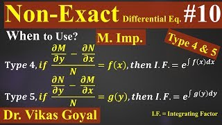 Non Exact Differential Equation 10 in Hindi MImp  Reducible to Exact Differential  Type 4 amp 5 [upl. by Assiren]