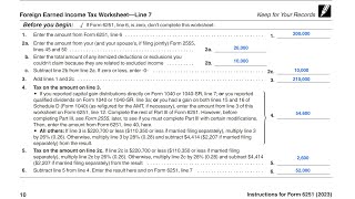 IRS Form 6251 Foreign Earned Income Tax Worksheet walkthrough Line 7 [upl. by Eiderf]