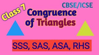 Class 7 Congruence of Triangles  SSS Congruence  triangles congruence  RHS congruence rule [upl. by Kokoruda]