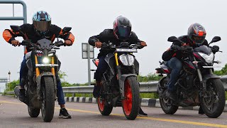 Yamaha MT15 vs KTM Duke 200 vs Pulsar NS200 Drag Race [upl. by Bensen]