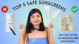 Top 5 Safe Sunscreens✅ Korean Sunscreens Sunscreen Stick amp Indian Sunscreen 👉Oxybenzone amp OMC Free [upl. by Yawnoc]