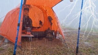 SOLO CAMPING IN HEAVY RAIN AND THUNDERSTORM  2 DAY RELAXING CAMPING RAIN  ASMR [upl. by Fira]