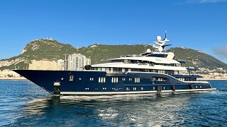 SOLANDGE 85m Lurssen Built Superyacht Departing Gibraltar 4K [upl. by Gladdie272]