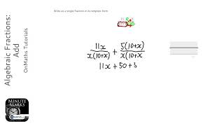 Algebraic Fractions Add Grade 8  OnMaths GCSE Maths Revision [upl. by Iew916]