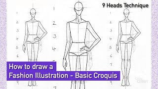 How to draw a Fashion Illustration  Step by step  Basic Croquis in front Pose  9 Heads [upl. by Alver686]