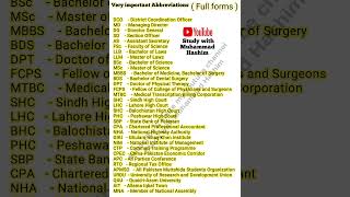 Full forms of important words  Abbreviations  Study with Muhammad Hashim english [upl. by Ennirac357]