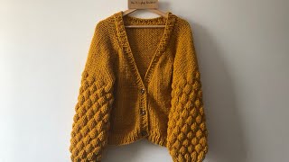 Bubble or balloon sleeves cardigan two needles  step by step tutorial [upl. by Garald]