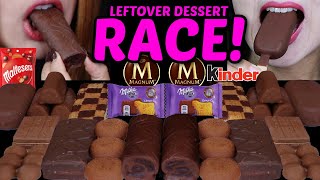 ASMR LEFTOVER DESSERT RACE KINDER CHOCOLATE CAKES MILKA CHOCO COW MALTESERS MINI DOVE MAGNUM [upl. by Naamann]