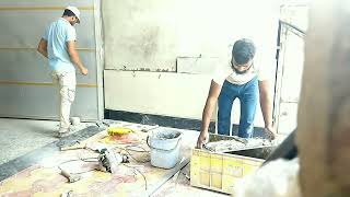 Amazing Work  Accurately 600×600 mm size Wall Tiles Installation using by cement and chemical [upl. by Alcott]