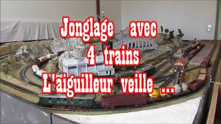 Réseau MÄRKLIN HO  jonglage avec 4 trains  28042020 [upl. by Crispen227]