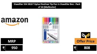 Staedtler 334 SB10 Triplus Fineliner Tip Pen in Staedtler Box Pack of 10 Multicolor [upl. by Suiddaht716]