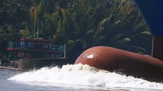 24YearOld Ships Bulbous Bow Powerfully Pushing Through Waves A CloseUp View [upl. by Evangelina]