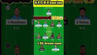 INDW vs WIW FANTASY TEAMINDIA WOMEN VS WEST INDIES GL JACKPOT TEAM warmup match [upl. by Ardiedal]