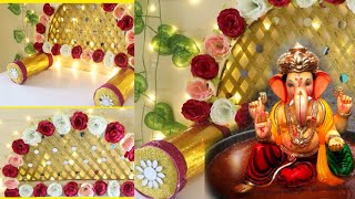 ✨ganpati decoration ideas for home 2024 easy eco friendly ganpati background decoration [upl. by Babb]