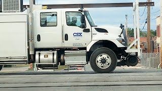 CSX Hirail truck getting off Crossing  3193 in Kingsport TN [upl. by Anertac]