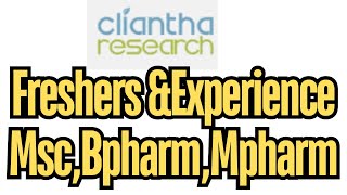 Freshers amp Experience MscBpharmMpharm At Cliantha Research freshersjobs [upl. by Gleda370]