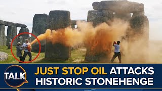 BREAKING Just Stop Oil Attack Stonehenge With Orange Paint [upl. by Cherian]