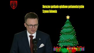 MOCNE  Szymon Hołownia na corocznym spotkaniu opłatkowym parlamentarzystów [upl. by Aerdnod]