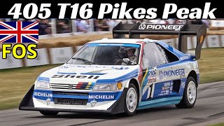 Ari Vatanens 1988 Peugeot 405 T16 GR quotPikes Peakquot  The Legend at 2023 Goodwood Festival of Speed [upl. by Thill858]