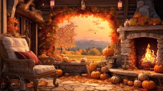 Leaves Falling Day in Cozy Autumn Cabin Ambience with Fireplace Sound and Rustling Leaves Falling [upl. by Thorlay461]