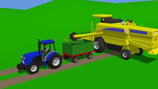 Tractor and Combine Harvester Harvesting a wheat field  cartoons and animations for children [upl. by Nyrahs]