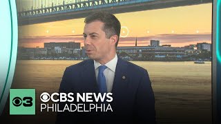 Transportation Sec Pete Buttigieg talks Philadelphia shipyard jobs bridge funding SEPTA concerns [upl. by Sirrot931]