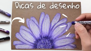 DESENHO com GIZ PASTEL OLEOSO PENTEL – COMO DESENHAR FLORES – TUTORIAL [upl. by Nonnel]