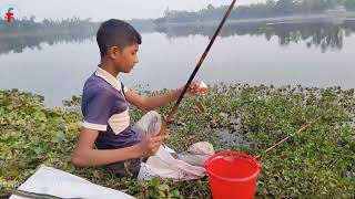 Hook Fishing Prodigy  Small Boy Fishing from Village River [upl. by Jeramie924]