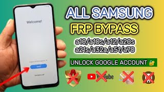 Samsung a10a10sa12a20sa21sa32a51a70 FRP Bypass  Unlock Google Account  Not Install [upl. by Bowyer]