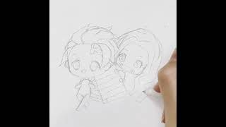 Drawing Tanjiro and Nezuko chibidrawing demonslayer 鬼滅の刃 [upl. by Kriss]