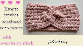 How to crochet twisted headbandcrochet ear warmer tutorialeven berry stitch [upl. by Ledairam]