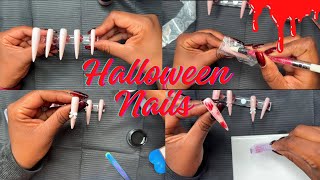 Long Stiletto Nails  Lace Nail Foil  Blood Splatter Nail Art  Halloween Nails 🩸🩸🩸 [upl. by Edith]