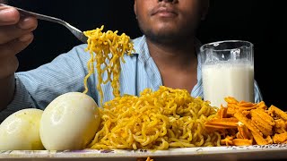 EATING SPICY 🥵 NOODLES 🍜 AND EGG 🍳 AND HOME MADE LASSI 😍 ll MUKBANG VIDEO [upl. by Moreland]