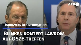 Schlagabtausch zwischen Lawrow und Blinken bei OSZETreffen  AFP [upl. by Siurad]