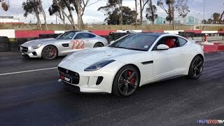 DRAG RACE MercedesAMG GT S VS Jaguar FType R AWD [upl. by Gurl]