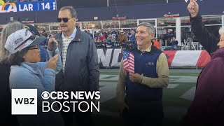 Former WBZTV photographer and veteran Danny Marotta honored at Patriots game [upl. by Ianteen]