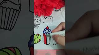 Red and Blue Cupcake🧁Art  2 art cupcake color asmrartists coloring relaxing diy drawing [upl. by Inhsor]