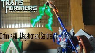 Optimus Prime Kill Megatron amp Sentinel Prime TF DOTM Stop Motion [upl. by Tirrej329]