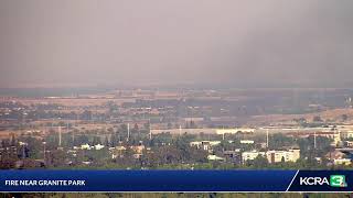 KCRA 3s skycam shows a grass fire burning near Sacramentos Granite Park [upl. by Annoyk356]