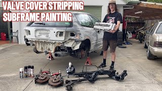 400hp Turbo EG Civic Rebuild Pt 6 Painting Subframe And Stripping Valve cover [upl. by Kraul]