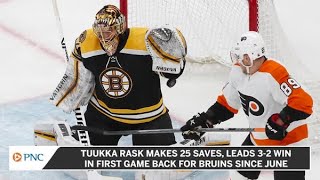 Tuukka Rask Boasts 25 saves 32 Win Over Flyers In Return To Bruins [upl. by Hirsh142]