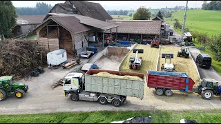 Fahrsilofüllen 🇨🇭🌽🚜 mit Bunkerhäcksler Feldhäcksler Traktoren und Trucks [upl. by Martijn]