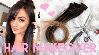 DIY Tape In Hair Extensions  Hair Makeover  How I Cut Bangs [upl. by Stiruc]