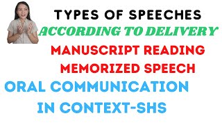 Types of speeches according to delivery Manuscript reading amp Memorized Speeches Oral Communication [upl. by Hairam470]