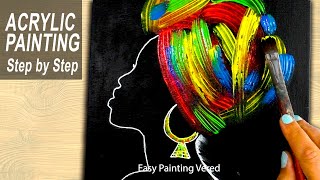 Acrylic Painting for Beginners BLACK WOMAN  Neon Acrylics  Abstract Easy Painting Tutorial [upl. by Ronn]