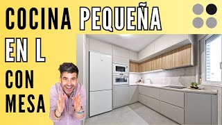 Cocinas PEQUEÑAS en L Modernas CON MESA CJR [upl. by Aicirpac]