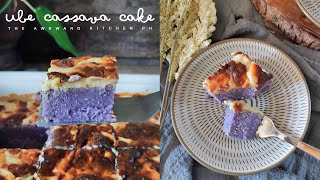 UBE CASSAVA CAKE  Creamy Cheese Custard Topping  Filipino Home Cooking  No Talking [upl. by Nanahs147]