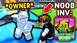 OWNER HELPS NOOB RESTART and Become PRO in Roblox Pull A Sword [upl. by Trenna959]